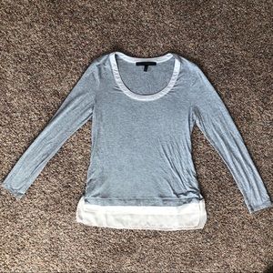 WHBM Gray Scoop neck Blouse Sheer Trim Long Sleeve